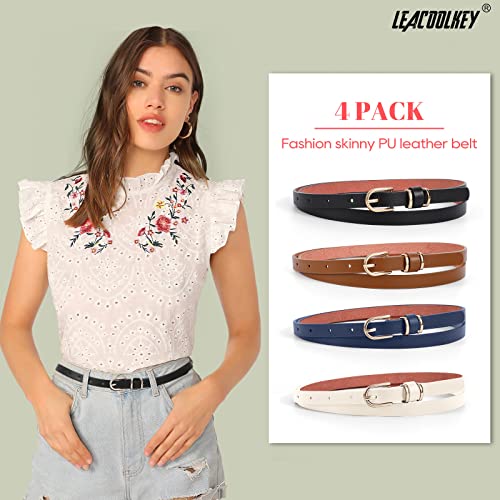 Leacoolkey 4 Pack Skinny Leather Belt For Women Dress Thin Waist Belt With Gold Buckle For Jeans #TOP2