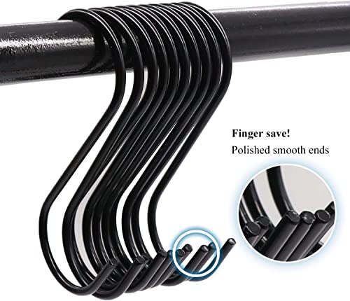 Image of Heavy Duty Metal S-Shaped Hanging Hangers Hooks for Kitchen, Bathroom,Bedroom, Office, Pan, Pot, Coat, Bag, Plants (Black, 3.75 inch /4mm) - (Pack of 15)