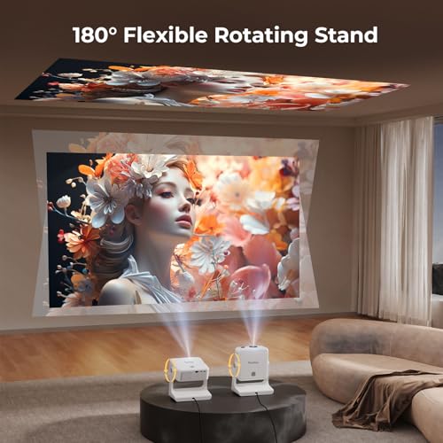 Image of Outdoor-Projector-4K [Built-in Google TV /180Rotatable Stand /Voice Control /E-Focus],Sovboi Smart-Movie-Projector with WiFi6 and Bluetooth, 2500 Brightness Portable-Proyector for 10,000+ Streaming Apps
