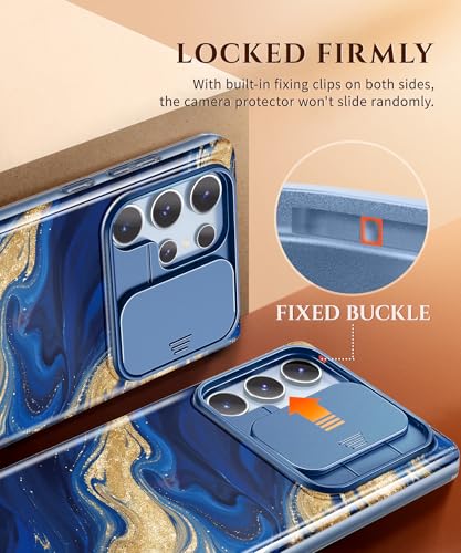 Image of GVIEWIN for Samsung Galaxy S23 Ultra Case, [Slide Camera Cover & Built-in Anti-Spy Privacy Screen Protector] [2 Front Frames] Shockproof Military Grade Marble Phone Case for S23 Ultra 6.8 inch (Cerulean)