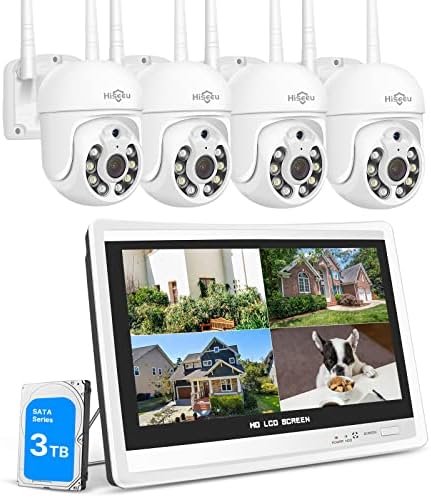 （14:30時点） 【500万画素・360° 追尾機能搭載 】防犯カメラ ワイヤレスHiseeu 12インチLCD液晶モニタ一体型NVR ワイヤレスカメラ4台セット 10チャンネルまで増設可 遠隔監視 防水等級ip66 AI動体検知 屋内/屋外 セキュリティ 防犯カメラ (カメラ4台＋12インチ液晶一体型NVR 3TBHDD内蔵)