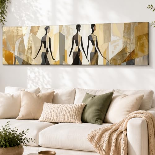 Image of Large Stretched Canvas Painting, Panel Wall Painting Minimalis African Woman Luxury Paintings for Home Decoration, Living room, Bedroom and Office Decor (Beige, 12x46 Inch)