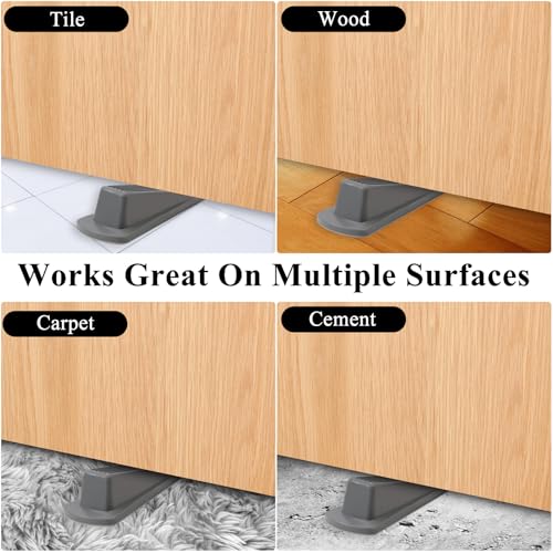 Image of 4 Pack Door Stoppers for Bottom of Door, Gray 4.8x2.2x1.3in Door Stops, Rubber Door Stopper Wedge, Sturdy Stackable Door Stops for Floor