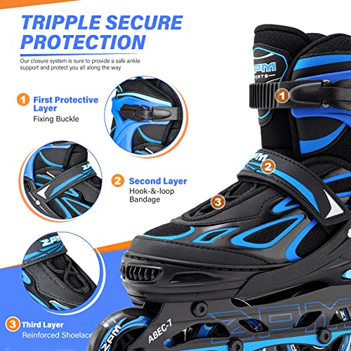 2Pm Sports Vinal Boys Adjustable Flashing Inline Skates, All Wheels Light Up, Fun Illuminating Skates For Kids And Men- Azure Medium(1Y-4Y Us) #TOP2