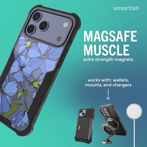 Image of Smartish iPhone 17 Pro Max MagSafe Case - Gripzilla Protective Magnetic Case for Men [Rugged + Tough] Military Grade Heavy Duty Grip Armor - Drop Tested for Apple iPhone 17 Pro Max - Blue Blossoms