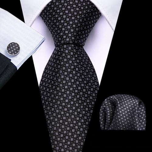 Image of Barry.Wang Ties for Men Silk Tie Sets Polka Dot Woven Necktie Pocket Square Cufflinks Business Wedding