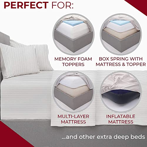 Image of Mellanni Extra Deep Twin Sheets - 3 PC Iconic Collection Bedding | Hotel Luxury, Ultra Soft, Cooling Bed Sheets - Wrinkle, Fade, Stain Resistant (Twin, Pinstripe Gray)