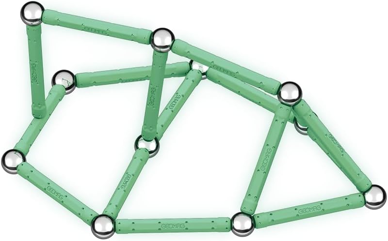 GEOMAG, Glow Recycled, Magnetic Constructions with Glow Effect, Magnetic Bars Glowing in The Dark, 60-Piece Pack, 100% Recycled Plastic, White