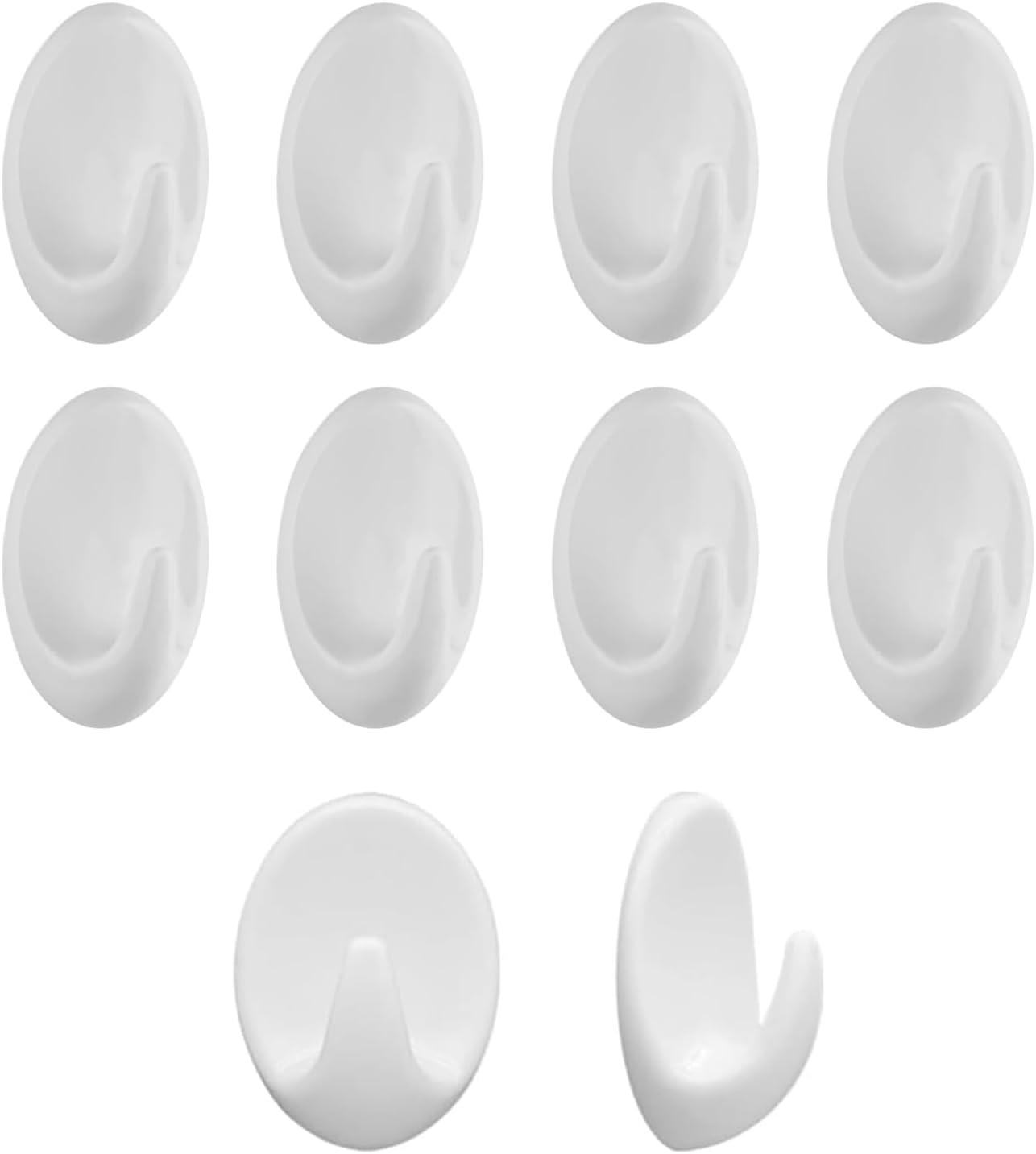 10 Pcs Self Adhesive Wall Hooks, Extra Sticky Strong Hold, Damage-Free & No Drilling Hangers for Kitchen and Bathroom Organization, Small White Plastic Hooks