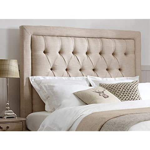 mm08enn BEAUTIFUL LUXURY SPEICAL BEDWORTH HEADBOARD WITH MATCHING BUTTONS IN LINEN FABRIC IN 30" HEIGHT (4ft6 double, beige) Cover