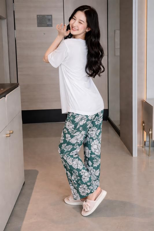 Image of KSHS Printed Round Neck Short Sleeve Nightsuit Set | Pajama Set | Casual Night Dress for Women