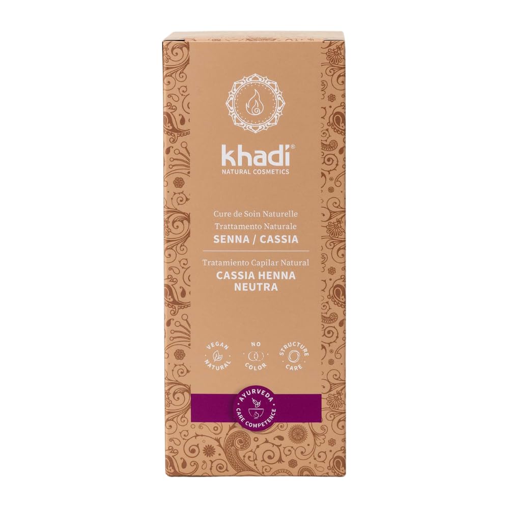 khadi CASSIA HENNA NEUTRAL Tinte vegetal para el cabello - Cuidado intensivo incoloro para brillo, volumen y elasticidad - Tinte natural 100% vegetal y natural - 100 g