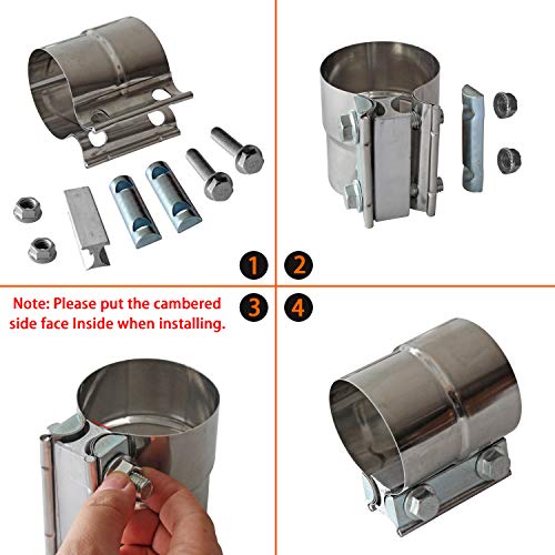 Exhaust Clamps Band Clamp 2.5" Lap Joint - Stainless Steel Lap Joint Exhaust Band Clamp With 1 Block 2Pcs For 2.5" Od To 2.5" Id Exhaust Pipe, Muffler, Elbow And Exhaust Tubing Connection(2 Pack) #TOP1