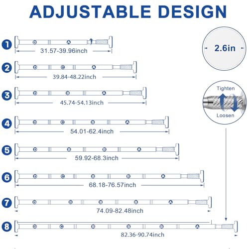 Image of Tension Curtain Rod 32-90Inch Silver Spring Rods Adjustable Curtain | Rods no Drilling Outdoor Tension Rod for Patio, Windows,Closets,Doorway