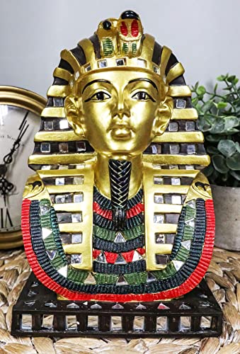Ebros Golden Mask of King TUT Statue 8" H Pharaoh Vulture and Cobra Crown Bust Egyptian Dynasty Decorative Figurine