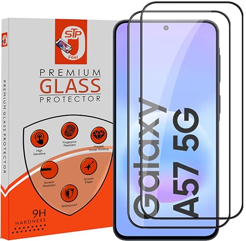 Image of STP FEEL Premium Tempered Glass Screen Protector Guard Compatible For Samsung Galaxy A57 5G (6.7 Inch, Pack of 2) | Edge to Edge Coverage With Easy to installation kit for Smartphone