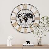 KEQAM Large World Map Wall Clock,Metal Minimalist Modern Clock, Round Silent Non-Ticking Battery Operated Wall Clocks for Living Room/Home/Kitchen/Bedroom/Office/School Decor (24 Inch)