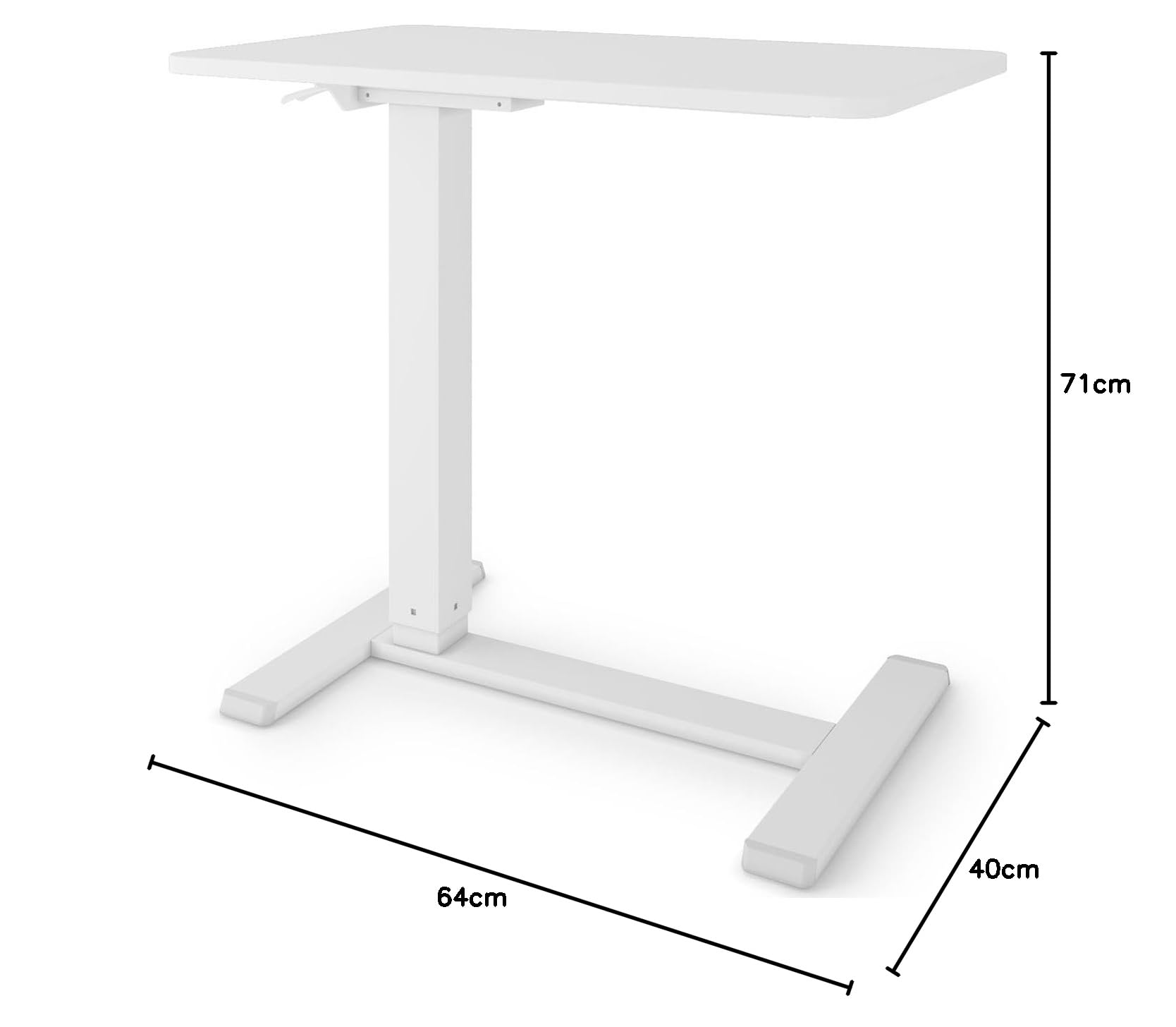 ESMART EACM-121WW 71 x 40 cm Blanc - Table d'appoint Mobile réglable en Hauteur pneumatiquement en continu 64-99 cm sur roulettes pour canapé, lit, Chambre d'enfant