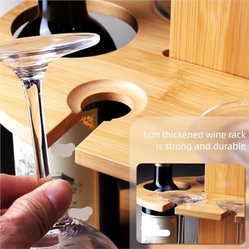 Soporte para botellas de vino de bambú con portavasos miniatura 5