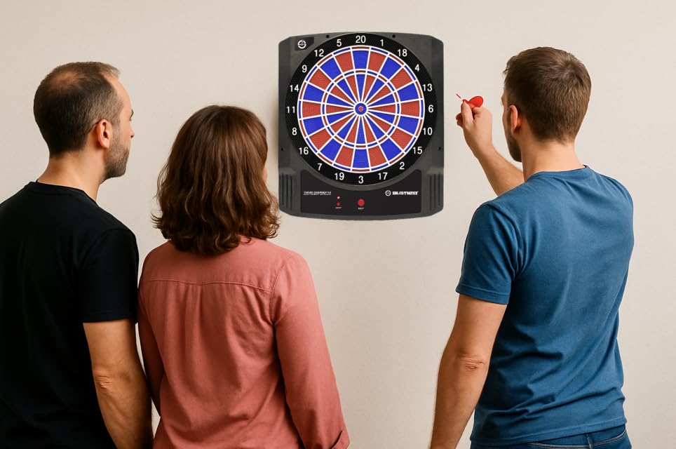 Carromco Elektronische Dartscheibe mit App - Turbo Charger 4.0 - Set: 6 Softdarts, 20 Ersatzspitzen, USB-Kabel, Wandmontage - smartes Dartboard mit Bluetooth, 2-Loch-Segmente, 45 x 51 x 4,2 cm