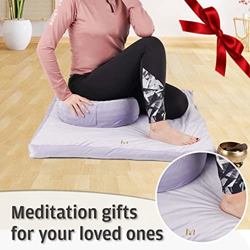 Monahito Deluxe Meditation Cushion - Zabuton Meditation Mat - Luxury Velvet Large Square Floor Pillow - 31.5 X 31.5 X 3.15 Inch - Lavender Purple #TOP6