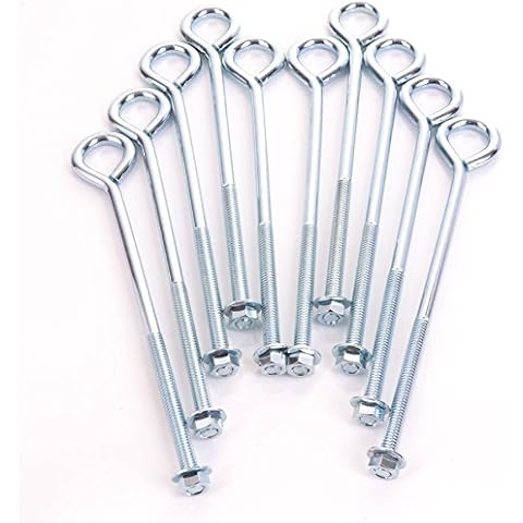 10x Zinc Eye Bolts with Nuts and Washers Cover