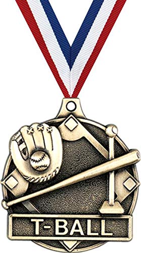 T-Ball Medals, 2" Gold Kids T-Ball, Baseball Medal Award with Free Custom Engraving