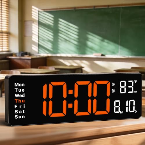 Image of Digital Wall Clocks,16 inch Large Display LED Digital Clock with Remote Control,LED Wall Clock with 8 RGB Color Night Light,Alarm,Date,Week,Temp,DST for Living Room & Office