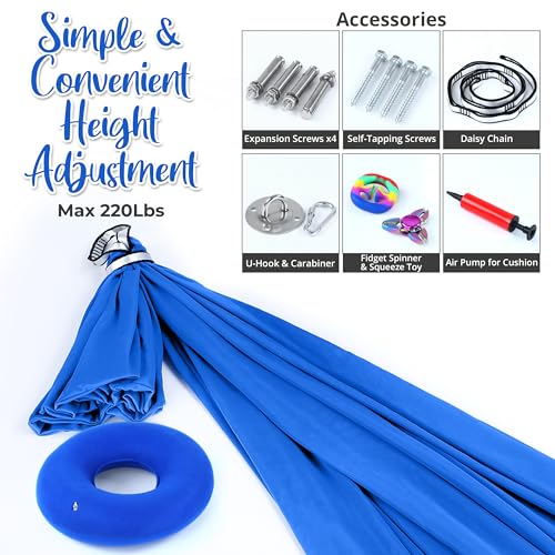 DINIC Sensory Swing for Kids Indoor and Outdoor, Sensory Hammock with Inflatable Cushion and 360° Swivel, Pod Swing for Kids and Adults Holds 180 LBS, Blue - with Additional Toys - Image 3