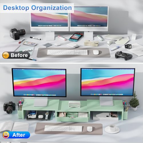 Image of gianotter Dual Monitor Stand Riser With Drawer and 2 Pen Holders