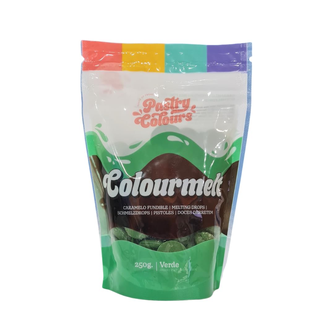 PASTRY COLOURS - Melts Verdes - Melts de Colores - Chocolate para Fundir - Cobertura para Pasteles - Bolsa de 250g (Verde)