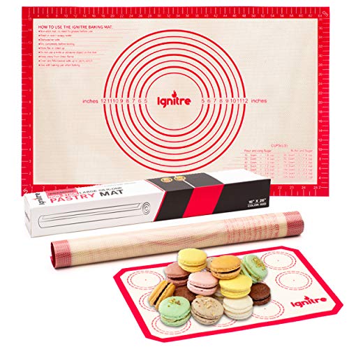 Extra Large Silicone Pastry Mat and Baking Sheet - Non Stick Thick Non-slip Reusable Mats with Measurements | Uses - Rolling Fondant | Dough | Oven Liner | Counter mat | Macaroon | Pie Crust 16