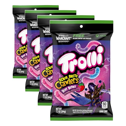 Image of Trolli Sour Gummy Worms, Very Berry, 7.2 Ounce, Pack of 4 | Sour Brite Crawlers