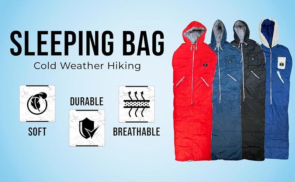 Bolsa de dormir portátil Thermotuff con capucha dual, mangas largas, bolsillos y cordón ajustable - ideal para camping, senderismo en clima frío y como manta para estadio miniatura 7