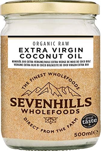 Sevenhills Wholefoods 500ml Organic Extra Virgin Raw Coconut Oil (Cold-Pressed), Glass Jar, For Cooking, Baking, Skin Moisturiser & Hair Conditioner