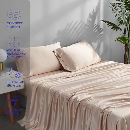 ACCURATEX Cooling Sheets Split King Size Sandy - Rayon Derrived from Bamboo, Luxury Hotel Sheet Set for Adjustable Bed, Super Soft Breathable Bedding Sheets up to 16 inches Deep Pockect
