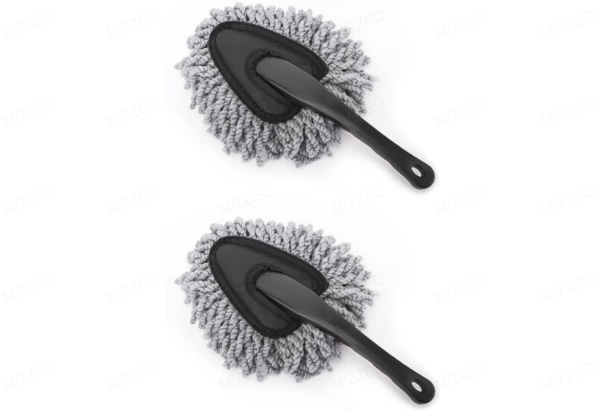 MIZZEO Car Duster, 2 Pcs. Super Soft Microfiber Car Dash Duster Detail Brush Set Interior Exterior Cleaning Dusting and Washing Tool for Car Motorcycle Automotive Dashboard Air Vents – Grey