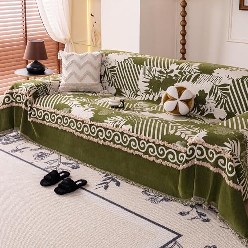 Housse de canapé sectionnelle forme L verte couverture lavable chenille - 2