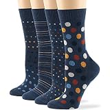 7BIGSTARS KINGDOM Women Cotton Crew Socks - 4 Pack Medium - Striped-Dotted -Polka Dot - Casual-Dress