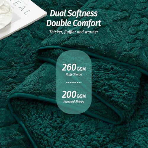 Image of Wemore Weighted Blanket for Adults Twin Size 15 lbs, Dual Sided Soft Fuzzy Jacquard Sherpa Weighted Blankets for Sleeping, Cozy Fluffy Knitted Heavy Blanket for Couch Bed, Green, 60 x 80 inches