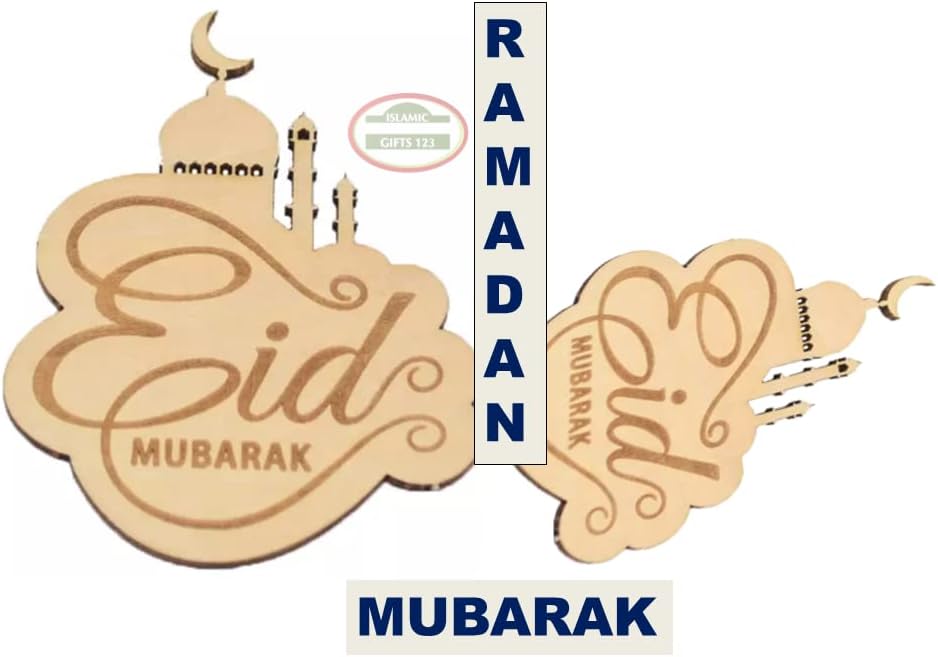 Eid Mubarak Wooden Shape(24) Pendant Eid Ornament DIY Cutouts Ramadan Decoration Eid Favors Moon Hanging Eid Decoration Islamic Wall Decoration Islamic Gifts 123