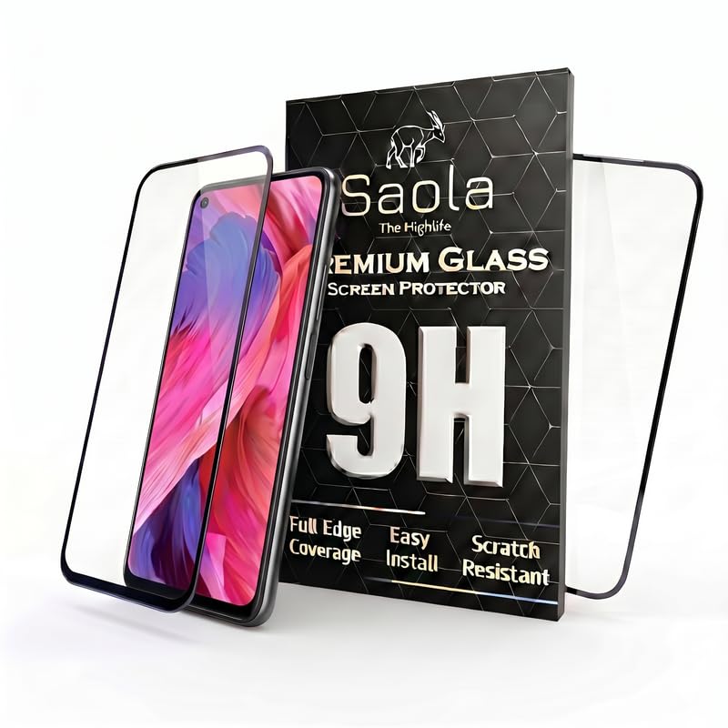 Image of Saola HD+ Oleophobic Tempered Glass Screen Protector For Oppo A74 (Pack Of 2) with Free Installation Kit. Full screen Coverage - 6.43 inch