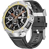 MioHHR Cinturino in silicone con cassa in acciaio inossidabile compatibile con Samsung Galaxy Watch 5 Pro da 45 mm, custodia protettiva da uomo (argento e oro)