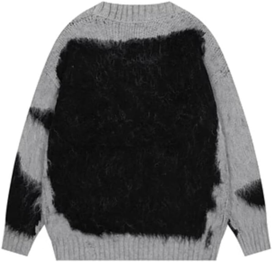 Retro Irregular Color Patchwork Mohair Sweater Loose Couple Pullover
