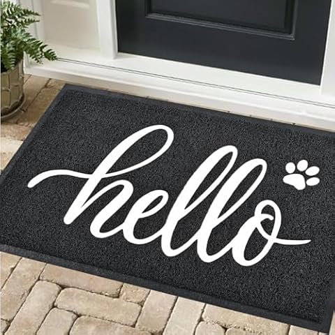 T.HENV Welcome Matt Outdoor Indoor, 100% Waterproof Hello Welcome Doormat, Funny Cute Dog Cat Front Door Mat for Entryway Floor, Low Profile, Patio Porch Mat, 30x17.5, Black-White Cover