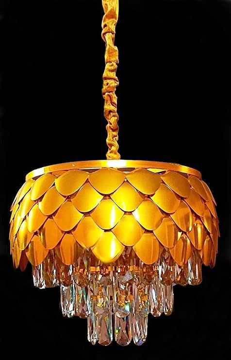 Image of ORAB Pineapple Gold Crystal Chandeliers 300mm, Modern Dining Room Chandelier Round K9 Crystal Pendant Light Fixtures for Entryway Foyer Stairwell Living Room