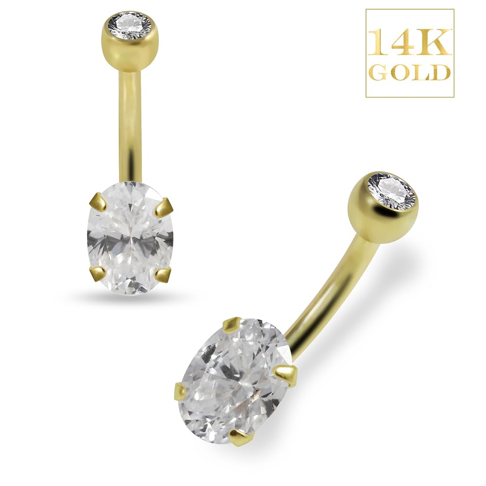 Piercing para ombligo de oro amarillo macizo de 14 quilates, piedra ovalada, calibre 14, con rosca interna, para ombligo, joyería para el ombligo, joyería para el ombligo, joyería para
