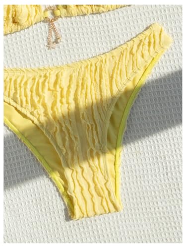 SHENHE Women's Two Piece Bikini Set Tie Back Textured Cheeky Halter Swimsuits Swimwear4