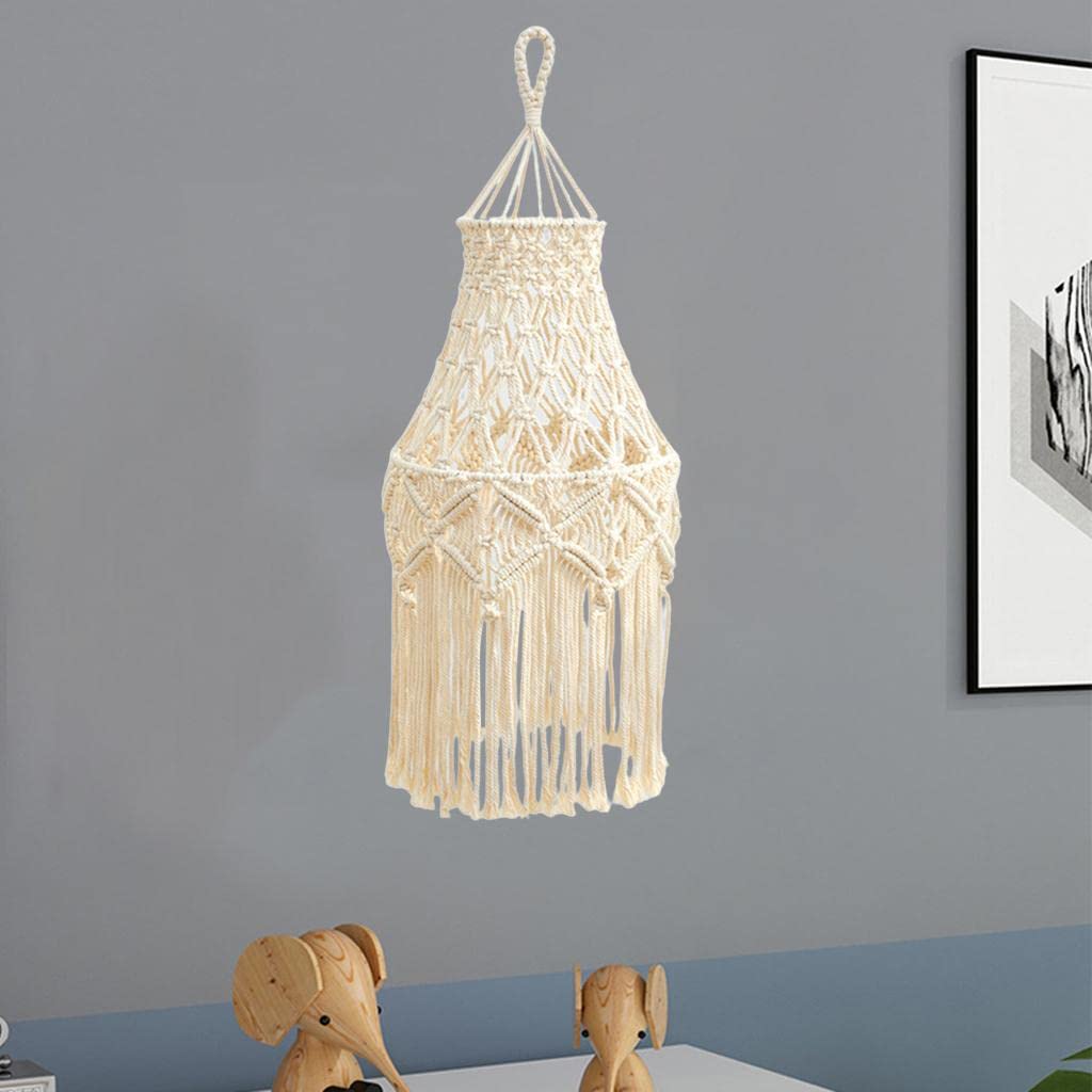 Pantalla Macramé Lámpara Colgante Bohemia Tejida Cubierta Algodón Decorativa para Sala de Estar Dormitorio Cuarto Infantil Boda Fiestas Regalo, Los