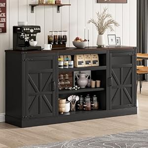 XVD 66" Farmhouse Coffee Bar Cabinet with Charging Station, Sideboard Buffet Cabinet with Large Storage, Wood Buffet Storage Cabinet with Adjustable Shelves for Kitchen, Living Room, Black XVD 66 Farmhouse Coffee Bar Cabinet with Charging Station Sideboard Buffet Cabinet with Large Storage Wood Buffet Storage Cabinet with Adjustable Shelves for Kitchen Living Room Black